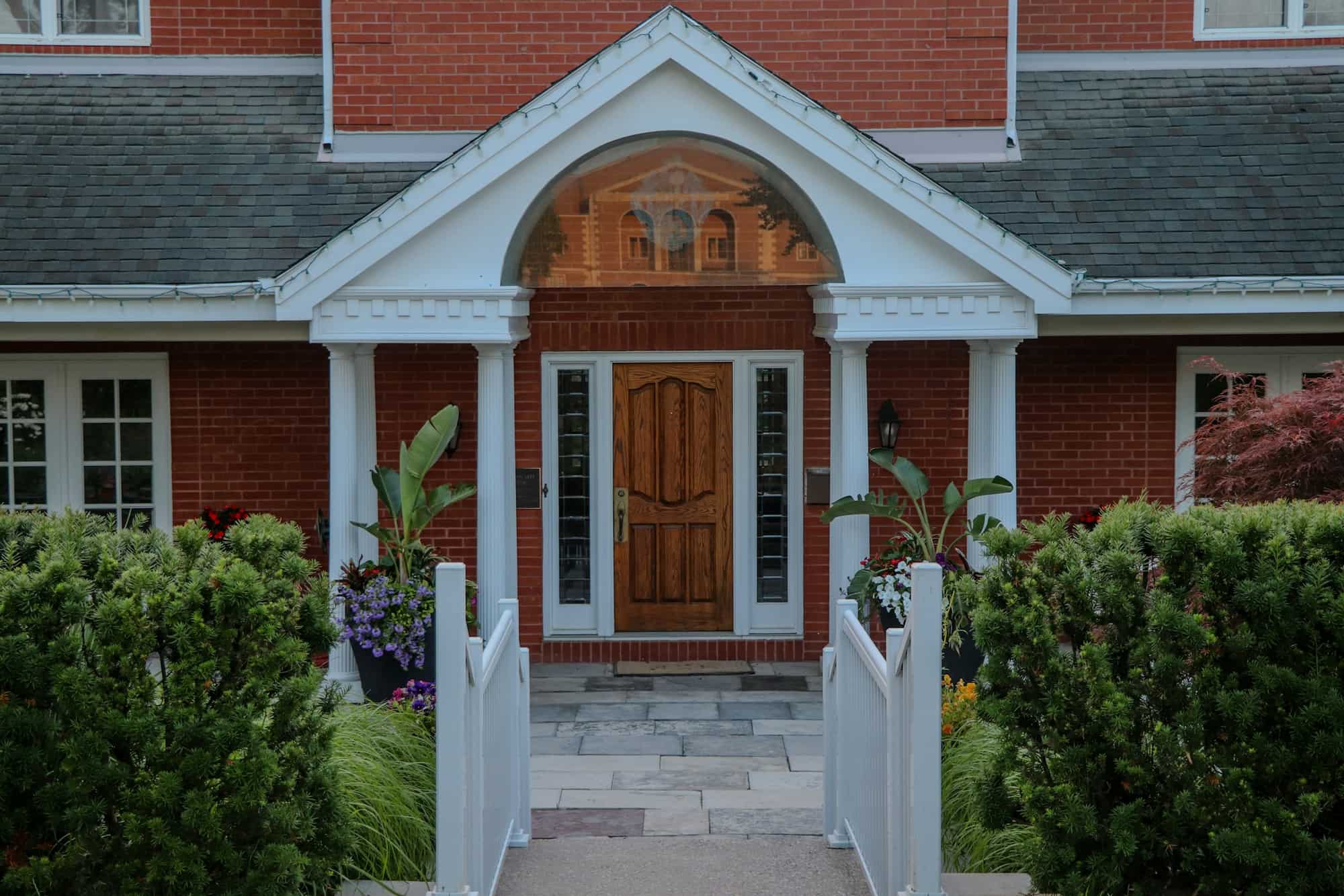 Front entry door set into the exterior of a home